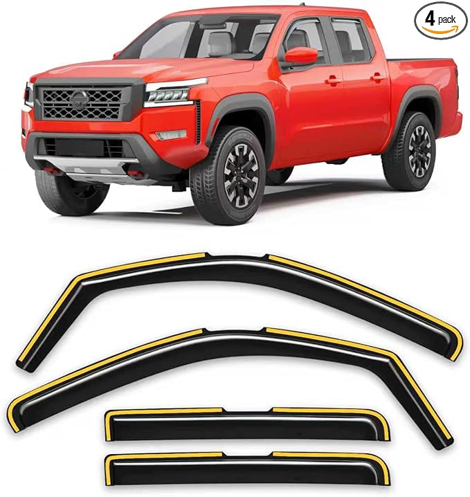 in-Channel Window Rain Guards Fit for Nissan Frontier Crew Cab 2022-2025 2026 Rain Guard Truck Extra Durable Window Deflectors Window Vent Visors Vent Shades Exterior Car Accessories-4pcs