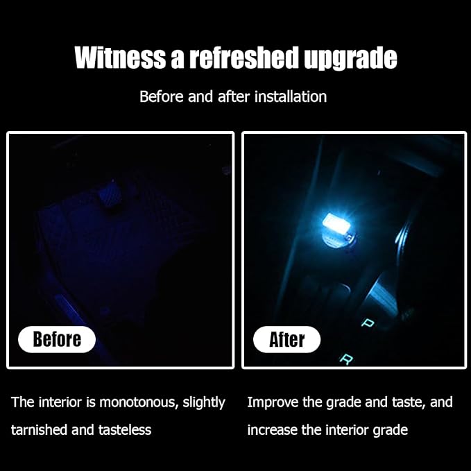 Car Interior Atmosphere Lamp, Plug-In USB Interface LED Vehicle Ambient Lighting Kit, Portable Mini Automotive Night Light Decoration Accessories, Universal for SUV, Sedan, Truck (Ice Blue)