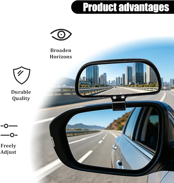 Car Blind Spot Mirror, Adjustable HD Clear Glass Convex Rectangle Side Rear View Mirror, Wide Angle Auto Blindspot Rearview Accessories for Driving Safe, Universal for SUV Van Truck (Black)