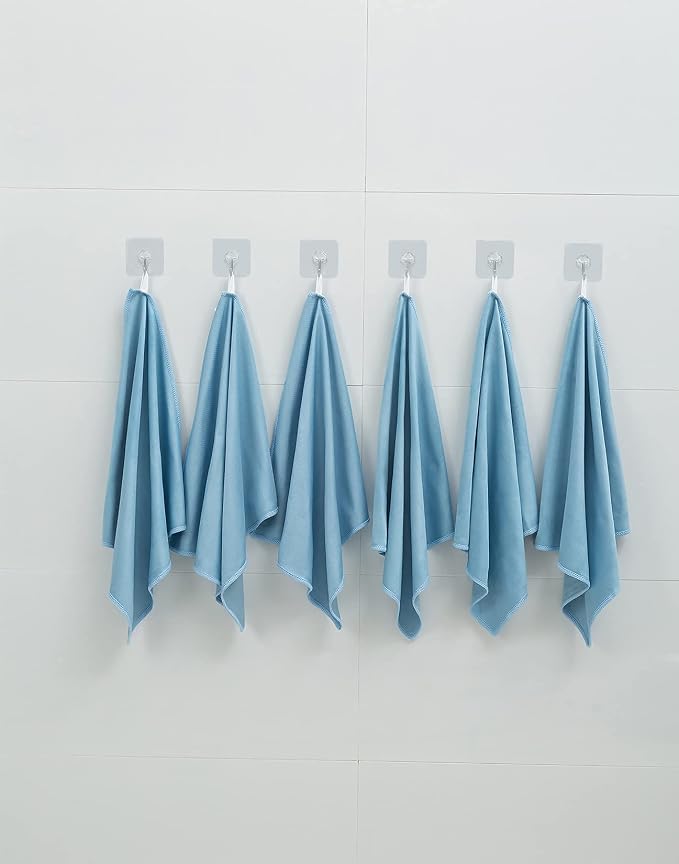 6 Pack Microfiber Glass Cleaning Cloth, 16 Inch X 16 Inch, Lint Free Quickly Clean Window, Glasses, Windshields, Mirrors, and Stainless Steel, Blue