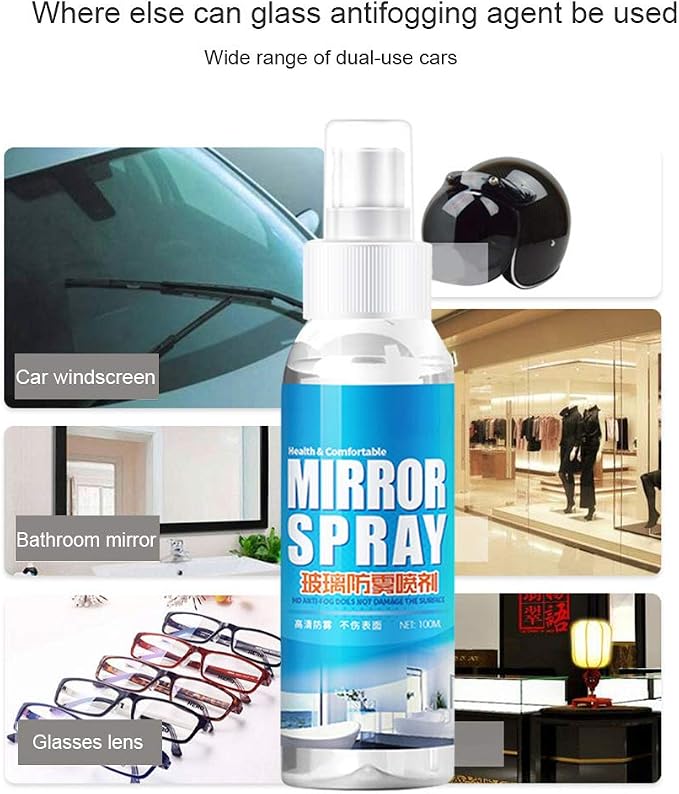 Anti Fogging Spray Antifog Glasses Cleaner Car Windshield Glass Treatment 100ml for Safe Driving Clear View Mirrors Windows Helmets Goggles