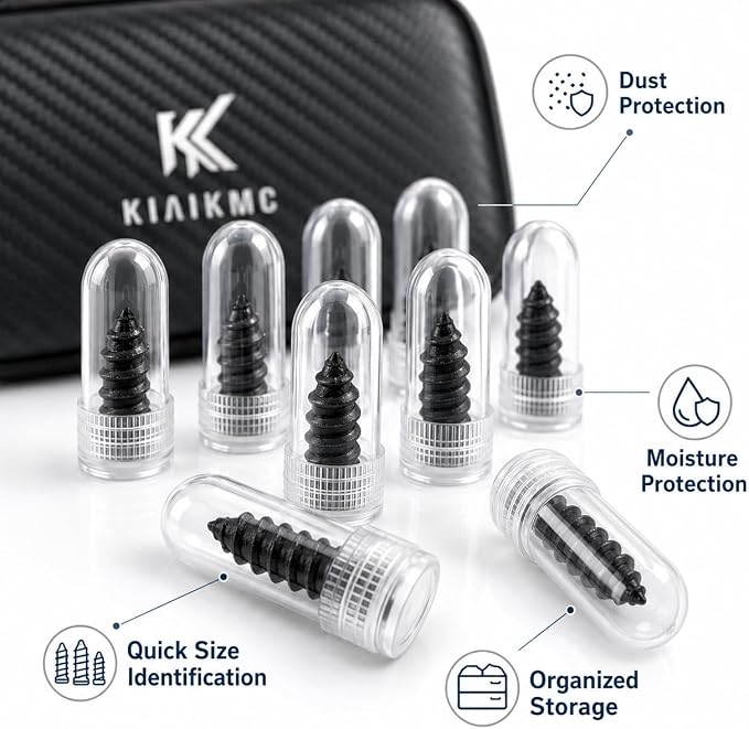 Tire Repair Screws Kit, Screw in Tire Plugs for Emergency Puncture Repair, Rubber Nail Screw in Tire Plug Kit with Pliers, Screwdriver & Rubber Cement for Tubeless Tires