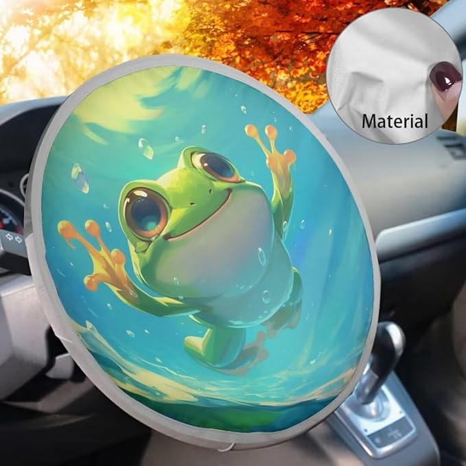 Universal Car Steering Wheel Sun Shade Cover Green Frog Heat-Resist Aluminum Foil Steering Wheel Cover for Most of Car SUV Truck Van
