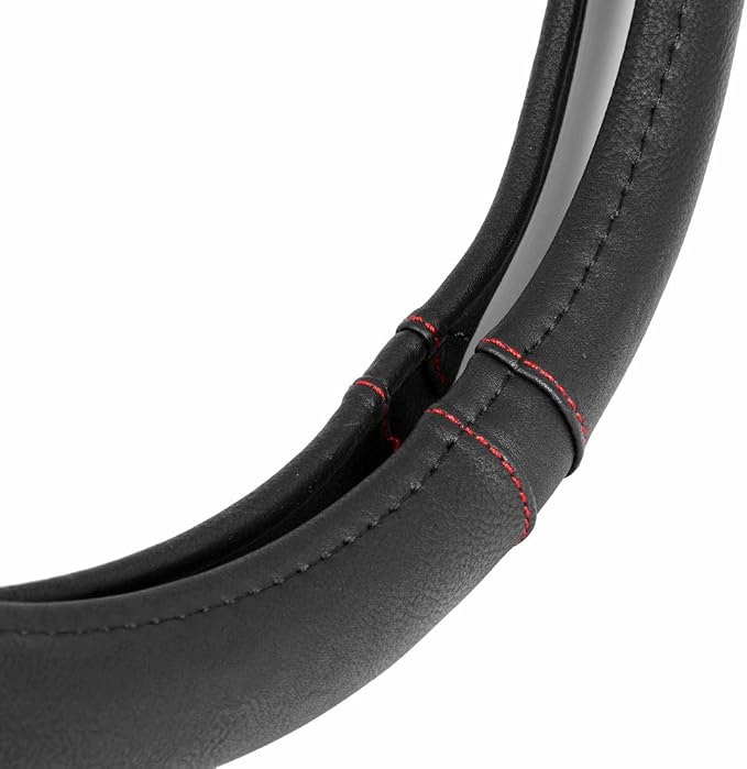 Ergonomic Steering Wheel Cover/Protector for Small Size Steering Wheels in Cars, SUVs, Boats (13.5-14.5") - Grip Drive Pro Comfort Grip (Black/Red Stitching)