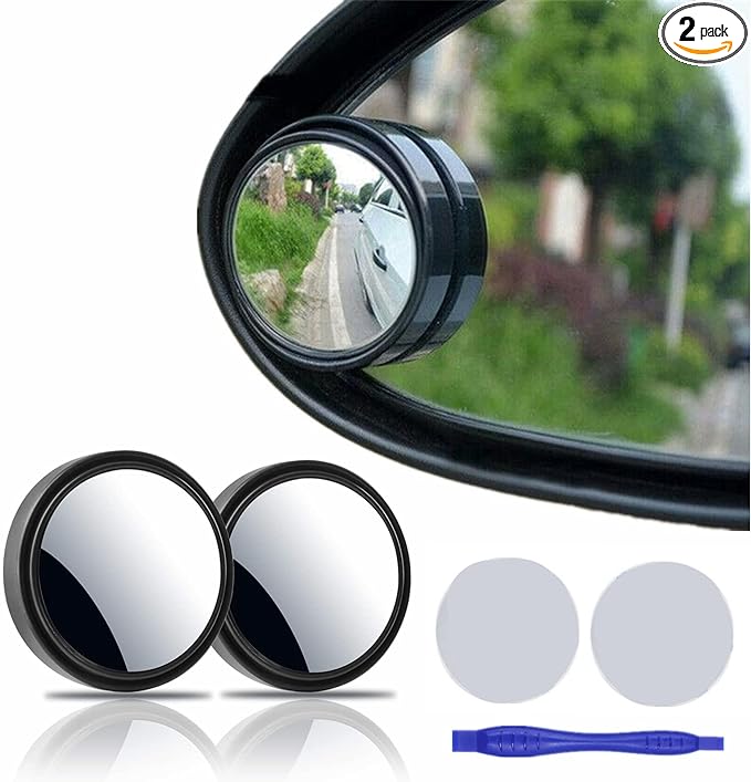 2 pcs Blind Spot Mirrors, 2" Round HD Glass Convex 360° Wide Angle Side Rear View Mirror with ABS Housing for Cars SUV and Trucks, Black, Pack of 2