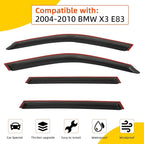 Rain Guards Compatible with 2004-2010 BMW X3 E83 Smoke Tint 4-Door Tape-On Side Window Visor Wind Deflector Vent Visors Car Accessories