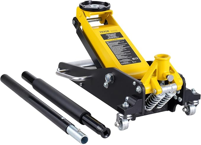 Low Profile Floor Jack 2 Ton (4400 lbs), Heavy Duty Aluminum Hydraulic Racing Floor Jack, Hydraulic Car Jack, Dual Piston Quick Lift Pump, 3.2"-14.6" Height Lifting Range (Yellow)