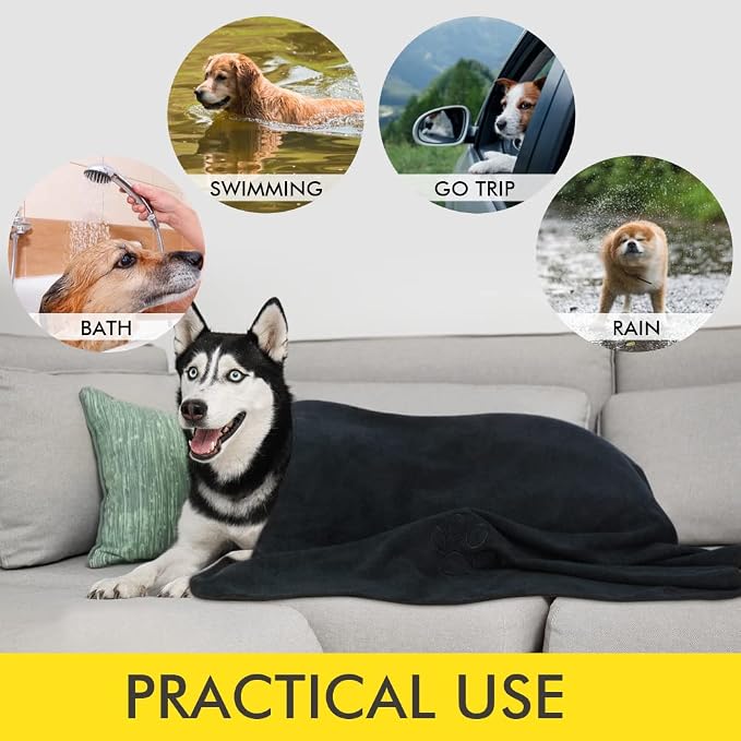 Dog Towel Super Absorbent Pet Bath Towel Microfiber Dog Drying Towel for Small, Medium, Large Dogs and Cats 30inch x 50inch Black