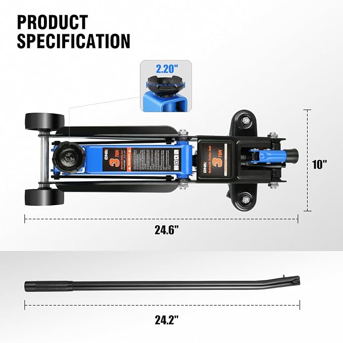 DNA Motoring 3 Ton Low Profile Floor Jack, 3 tons (6000 lbs) Capacity Fast Lift Hydraulic Trolley Service/Floor Jack, 7.7 "-21" Lifting Range, Blue, TOOLS-00674-BL