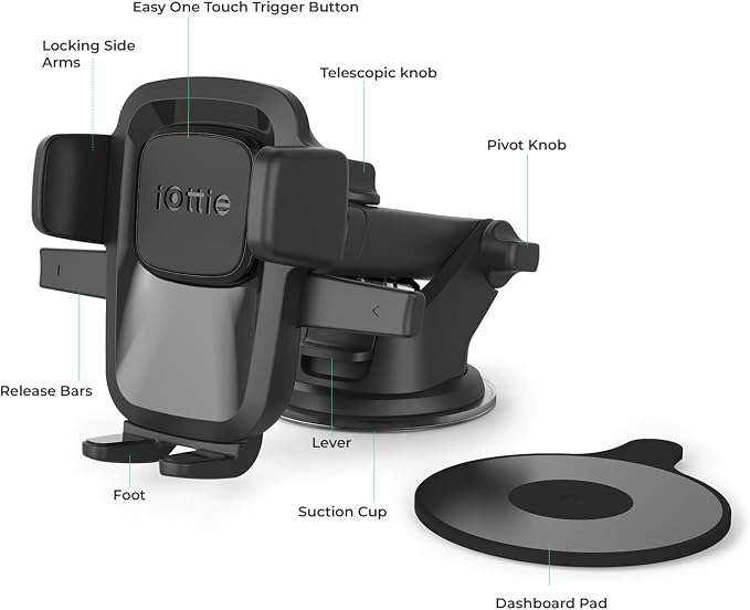 Easy One Touch Classic Dash & Windshield Universal Car Mount Phone Holder Desk Stand for iPhone, Samsung, LG, Moto and other Smartphones