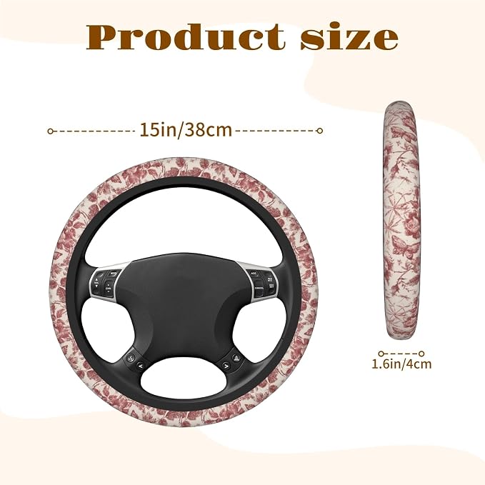 Steering Wheel Cover Accessories Neoprene Cover, Breathable Non-Slip Easy to Install Suitable for Women Men, 14.5-15.5 Inch for Car SUV Van Truck Universal - Rose