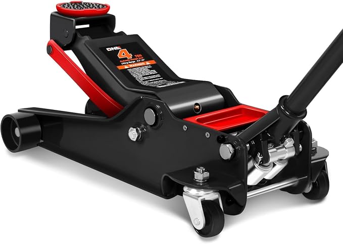DNA Motoring Floor Jack 4 Ton (8000 lbs) Capacity, Fast Lift Low Profile Hydraulic Trolley Jack, Steel Heavy-Duty Service Car Jack, Lifting Range 4.5"-20", Black, TOOLS-00308-BK