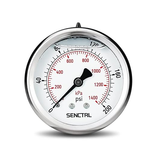 0-200 Psi Glycerin Liquid Filled Pressure Gauge, 2.5" Dial Size, 1/4" NPT Back Mount, Stainless Steel Case, for Water Oil Pressure Test in Pipe Pool Pump Sand Filter Air Compressor
