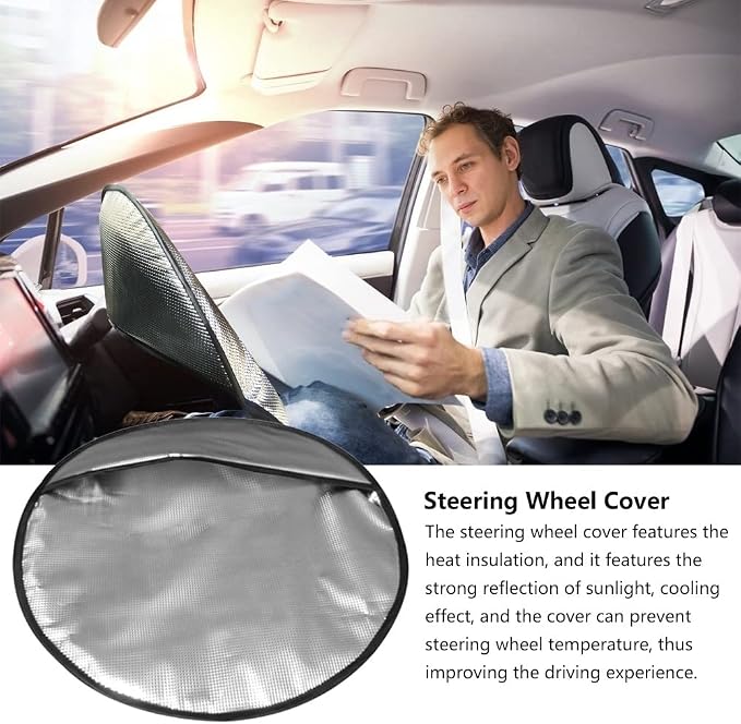 Steering Wheel Sun Shade Cover,Aluminum Foil Steering Wheel Sun Shade Block Anti-Heat Steering Wheel Sun Visor for 17.32" Car Steering Wheel