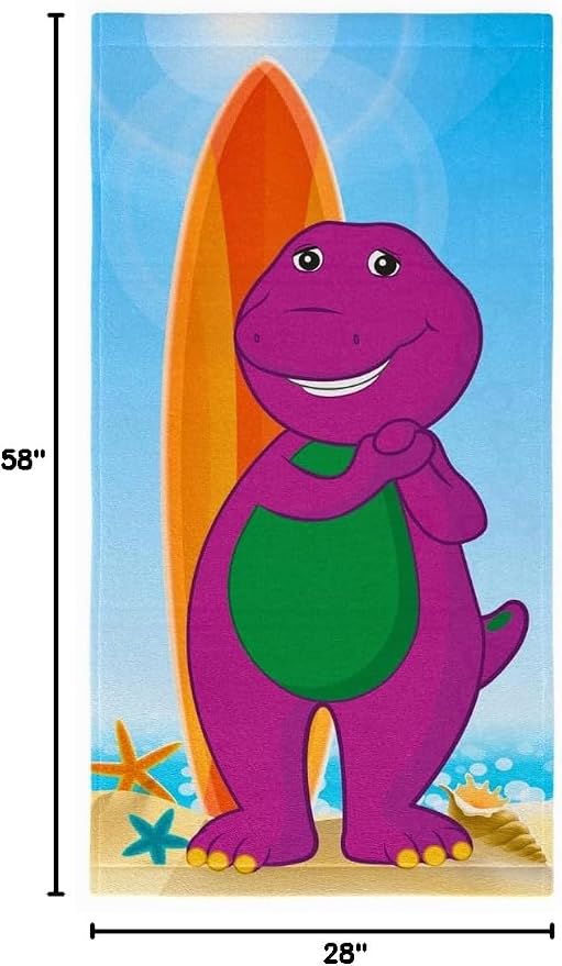 Barney Classic Kids Super Soft Cotton Bath/Pool/Beach Towel, 58 in x 28 in, (Offical Licensed Product) By