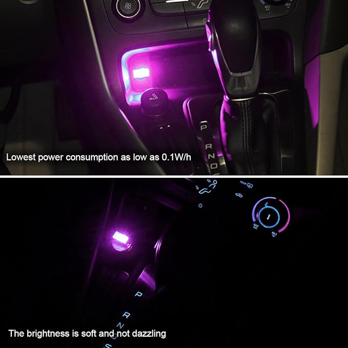 Car Interior Atmosphere Lamp, Plug-In USB Interface LED Vehicle Ambient Lighting Kit, Portable Mini Automotive Night Light Decoration Accessories, Universal for SUV, Sedan, Truck (Pink/Purple)