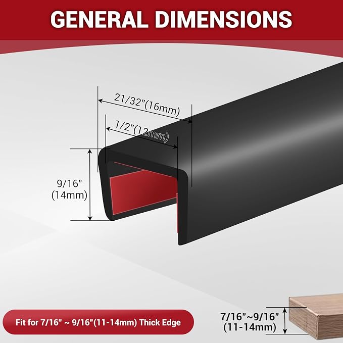 Rubber Edge Trim, 1/2" Self Adhesive Flexible U Channel Edge Protecter for Plywood, Tables, Desks, Cabinets, Counter Top, Wide U Shaped Edge Trim, Edge Banding, Black Color, 20Ft