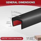 Rubber Edge Trim, 1/2" Self Adhesive Flexible U Channel Edge Protecter for Plywood, Tables, Desks, Cabinets, Counter Top, Wide U Shaped Edge Trim, Edge Banding, Black Color, 20Ft