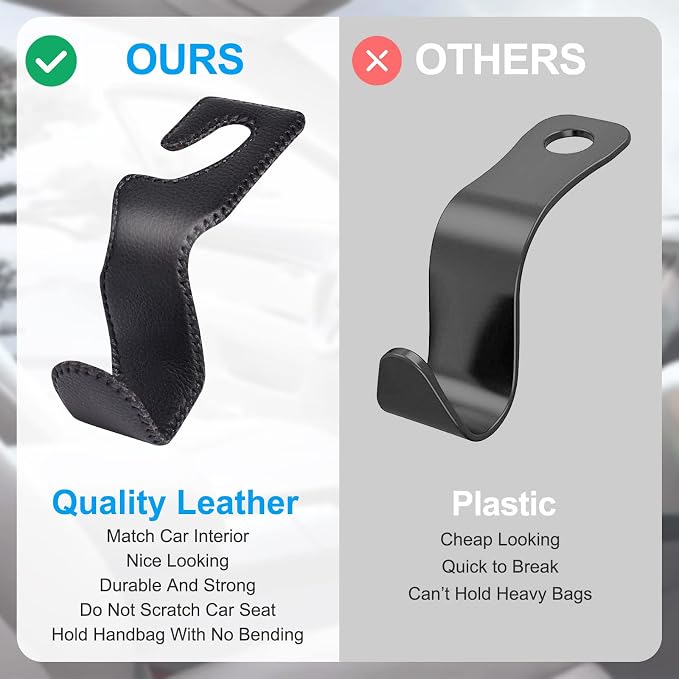 AXELECT Leather Purse Hooks for Car, 2 Pack Car Purse Holder, Car Headrest Hooks Holders for Hanging Purses and Bags Coats Grocery Bag Backpack