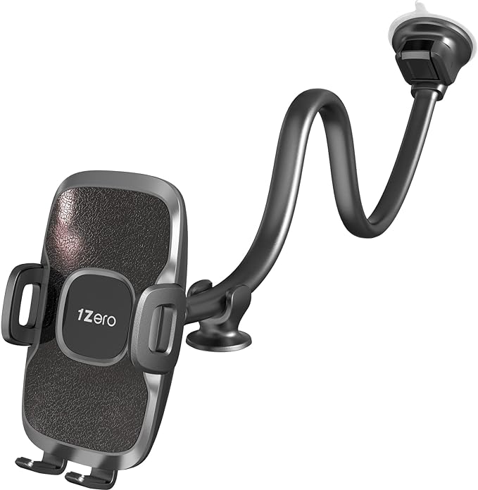 Solid Car Truck Phone Mount Holder with 14-Inch Gooseneck Long Arm, Windshield Window Mobile Holders w/Industrial-Strength Suction Cup, Anti-Shake Stabilizer Compatible All Cell Phones, Black