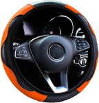 Ultra Fine Carbon Fiber Leather Steering Wheel Cover, Anti Slip and Sun Protective Protect The Steering Wheel, Easy to Install,Universal of 14.5"-15" (Orange)