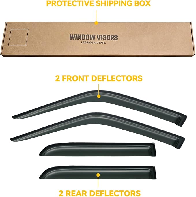 Rain Guards for 1990-1995 Toyota 4runner, Out-Channel Window Visor Shields Vent Deflector Shade Wind Dark Smoke 1991 1992 1993 1994 90 91 92 93 94 95, Tape-On Outside-Mount, 4PCS