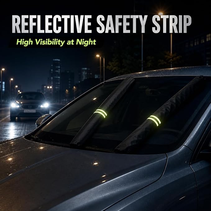2Pcs Windshield Wiper Covers, 210D Heavy Duty Waterproof Wiper Blade Protector for Rain Snow Bird Poop, Universal Fit 25.5" Covers Sleeves with Reflective Strip for Cars, RVs, Trucks