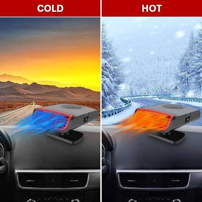 150W Auto Windshield Defroster 2 in 1 Heating Cooling Fan, Summer Efficient Cold Air Car Cooler Blower with Plug-in Cigarette Lighter for Mini Vehicles