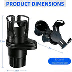 Car Cup Holder Expander, 2-in-1 Adjustable Cup Holder Adapter for Car, Fits Large Drinks, French Fries Box, Popcorn Bucket, 360° Rotatable Base, Black