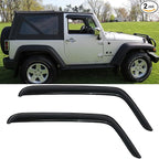 Side Window Vent Wind Deflector fit for 2007-2018 Jeep Wrangler JK 2-Door Model Only, 2pcs Out-Channel Tape-On Nice Rain Guards Set, Dark Smoke Window Visor 92328