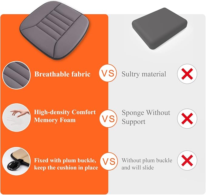 Car Seat Cushion with 1.2inch Comfort Memory Foam, Seat Cushion for Car and Office Chair (Dark Grey)