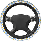 Daisy Flower Steering Wheel Cover Anti-Slip and Practical 14.5-15 Inch Universal Car Steering Wheel Cover with 2 Pieces Car Coasters Suitable for Men Women