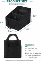 Car Seat Organizer, Collapsible Front Seat Storage Box with Adjustable Divider & Seatbelt Straps, Oxford Multifunctional Car Organizer for Passenger Seat, Backseat & Trunk, Black