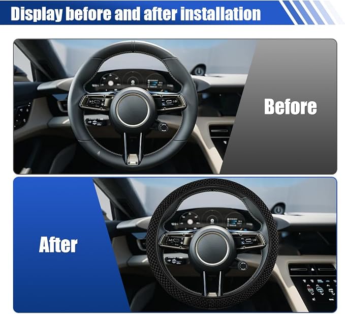 Elastic Stretch Steering Wheel Cover, 15" Breathable Microfiber Ice Silk Steering Wheel Protector, Universal Anti-Slip Car Warm in Winter&Cool in Summer Accessories for Men Women (Black)