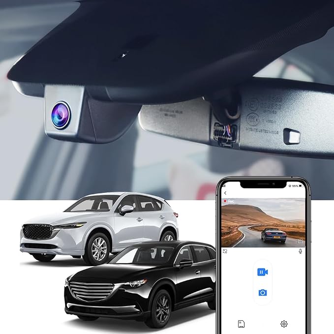 4K Dash Cam for 2017-2025 Mazda CX-5 & CX-9 2017-2023 (No Sunroof, Connect to Fuse Box), Integrated OEM Look, UHD 2160P Video, WiFi&APP, Loop Recording, Parking Mode, Easy to Set, 64GB Card