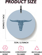 Boho Blue Western Round Car Air Freshener 4 Pcs, Preppy Cow Skull Cactus Cowgirls Boots Hanging Air Freshener for Cars Closet Drawer Books, Western Car Accessories Mirror Decor for Women