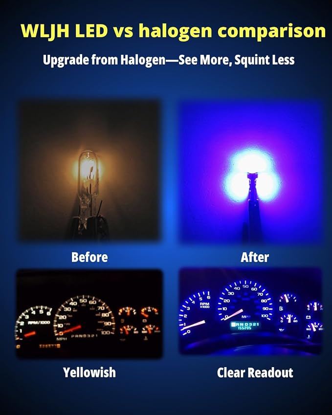 74 Led Bulb Dash Lights Mini T5 2721 27 37 286 Wedge PC74 Twist Socket Automotive Instrument Panel Gauge Light Kits Cluster Shift Indicator Interior Bulbs 12V Blue Pack of 20