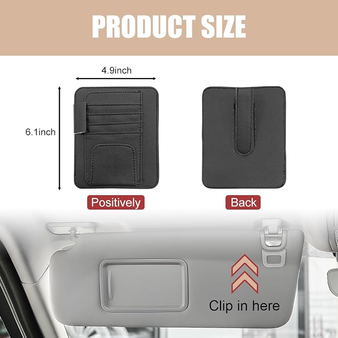 2 PCS Car Sun Visor Organizer, Small Auto Visor Organizer and Storage, Registration and Document Holder for Sunglasses, Card, Pen, Driver License, Car Accessories (Black)