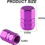 Aluminum Tire Stem Valve Caps Wheel Valve Covers Car Dustproof Tire Cap Cover Accessories, Universal for SUV, Car, Bike and Motorcycle，Hexagon Shape (4PCS Purple)