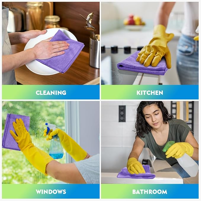 Purple Microfiber Cleaning Cloth 12 Pack 12.5 x 12.5 Inch Microfiber Towels for Cars Ultra Absorbent Cleaning Rags Lint Free Cleaning Towels for Household Kitchen, Window Car