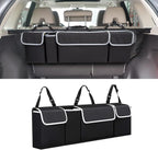 Car Trunk Organizer and Storage, Backseat Hanging Organizer for SUV, Truck, MPV, Waterproof, Collapsible Cargo Storage Bag with 4 Pockets, Car Interior Accessories (Black)