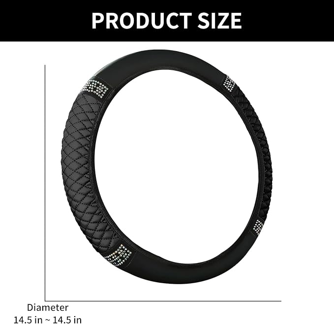 Bling Car Steering Wheel Cover, 15 Inch Rhinestones Soft Leather Elastic Steering Wheel Protector, Sparkly Crystal Diamond for Women, Car Interior Accessories for Most Cars (Black)