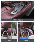 KINIVA Car Seat Headrest Storage Hooks, Set of 2, Suede PU Leather, Double Hooks (Black)