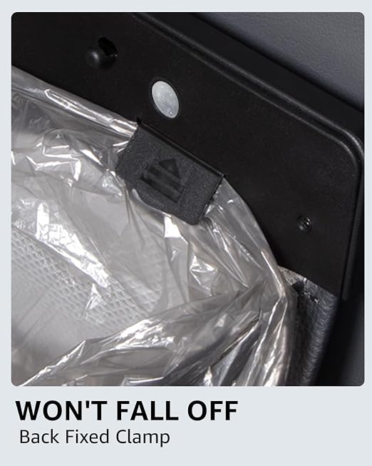 Trash Can for Tesla Model Y 2020-2026 Garbage Bag [Strong Magnetic Buckle] with LED Light 1PCS Backseat Hanging Garbage Bin Waterproof Faux Leather Model Y Interior Accessories 2.5 Gallons