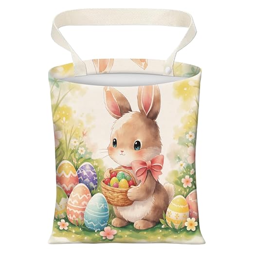 Cute Car Trash Can, Hanging Canvas Car Back Seat Organizer and Storage Bag, Funny Car Trash Bag for Travelling, Outdoor Cute Easter Bunny Pattern