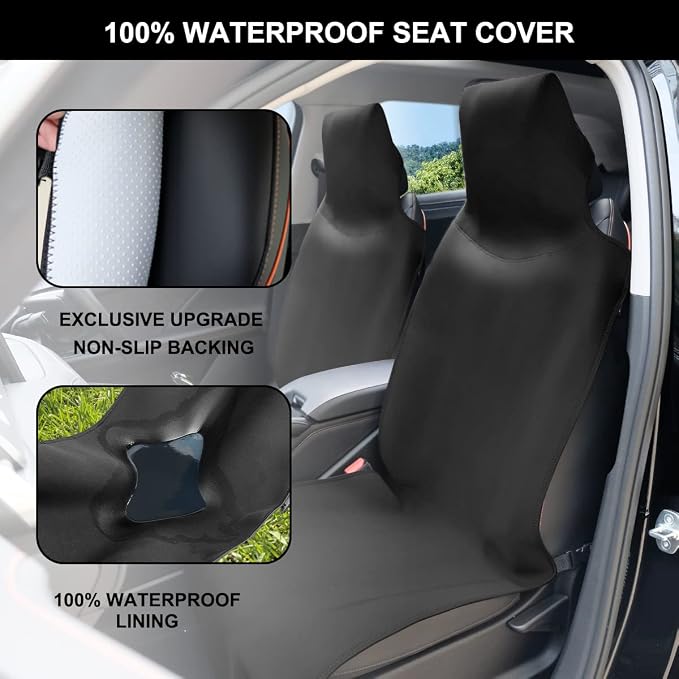 Premium Waterproof Seat Cover Towel Protector Neoprene Universal Fit, Upgraded 100% Washable & Removable Non-Slip Sweat Carseat Towel Covers, Perfect for Gym/Yoga/Workout（Black,2PCS
