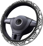 Skull Steering Wheel Cover Non Slip Black and White Neoprene Steering Wheel Protector Covers Universal 15 inch for Women Men Car Accessories