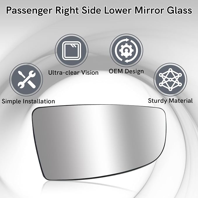 Passenger Right Side Lower Mirror Glass Replacement for Ford Transit 150 250 350 MK8 2014 2015 2016 2017 2018 2019 2020 2021 2022 2023 with Plate