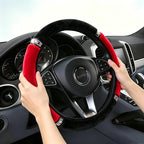 Diamond Fluffy Steering Wheel Cover with Sparkly Crystal Rhinestones, Universal 15 Inch Car Elastic Steering Wheel Protector for Women Girls (Red)