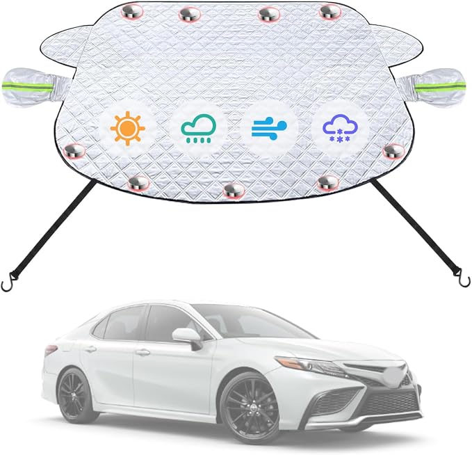 Car Windshield Cover Compatible with Toyota Camry 2025-2016 Custom Fit LE XSE XLE Hybrid SE Sedan New Upgraded Magnetic Windproof Sunshade Cover 4-Layer Protection Ice, UV,Frost Wiper & Mirror Covers